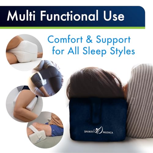 Sports Medica Knee Pillow - Washable Cover Memory Foam Leg Pillow for Sleeping on Side - Doctor Developed eHandbook - Sleeping on Back - Hip Support and Alignment, Pain Relief - Side Sleeper cushion