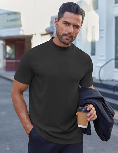 COOFANDY Mens Mock Turtleneck Shirts Short Sleeve Casual Basic T-Shirts Ribbed Solid Pullover Tops4