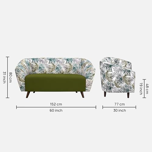 Image of Duroflex Meadow - Premium Accent Love Seat with Channel-Stitched Upholstery | Plush Foam & Curved Backrest | Durable & Elegant Seating | 3 Year Warranty - Floral Green