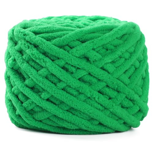 Image of Plush Chenille Chunky Yarn for Crocheting 100g(54.6yd) - Bulky Thick Fluffy Yarn for Knitting- Soft Velvet for Baby, Blanket Knitting Blanket Yarns- Amigurumi Yarns (1- Grass Green)