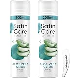 Satin Care Sensitive Aloe Vera Glide Shaving Gel for Women with Cosmetic Spatula, 2 x 200ml Twin Pack – Moisturising Shave Gel for Smooth, Irritation-Free Shave on Legs & Body