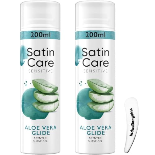 Image of Satin Care Sensitive Aloe Vera Glide Shaving Gel for Women with Cosmetic Spatula, 2 x 200ml Twin Pack – Moisturising Shave Gel for Smooth, Irritation-Free Shave on Legs & Body