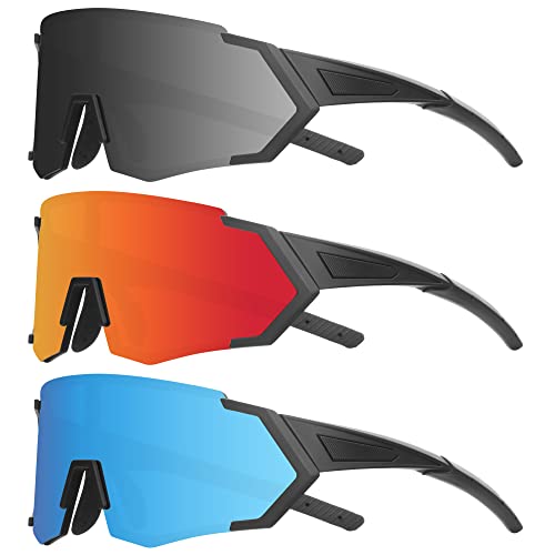 Perkanion Cycling Glasses Polarised Sports Sunglasses 3 Pack for Mens Women Riding Running Fishing Cycle Bike Sunglasses (Showy style)