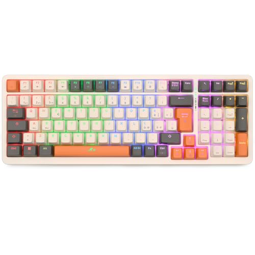 Rii Gaming RK909 - Tastiera meccanica silenziosa con tripla connessione (Wireless + Bluetooth + USB), batteria ricaricabile, retroilluminazione RGB, anti-ghosting, tasti smontabili, cover magnetica