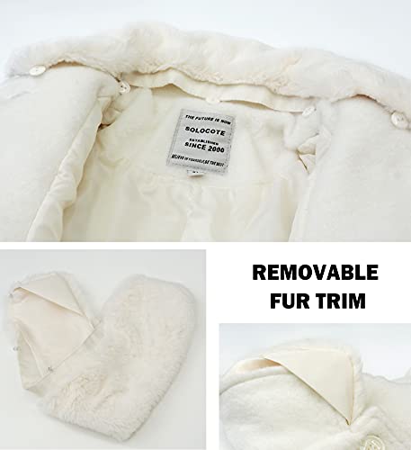 Image of SOLOCOTE Girls Winter Wool Dress Coat Cotton Quilted Peacoat Single Breasted Fur Collar Jacket