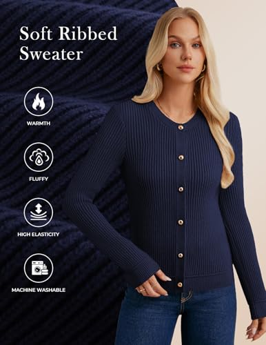 GRACE KARIN Knit Cardigan Sweaters for Women Long Sleeve Ribbed Button Up Sweater 2025 Fall Casual Jacket 6