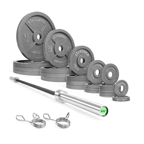 Wf Athletic Supply 290Lb & 300Lb & 555Lb Traditional / Classic Olympic Weight Plates Set With 7 Ft. Olympic Barbell, Great For Strength Training, Weightlifting, Bodybuilding & Powerlifting #TOP25