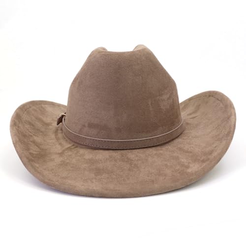 Image of Cowboy Hat Cowgirl Hat Men's & Women's Wide Brim Felt Fedora Hat with Buckle Belt Western Cowboy Hat for Women