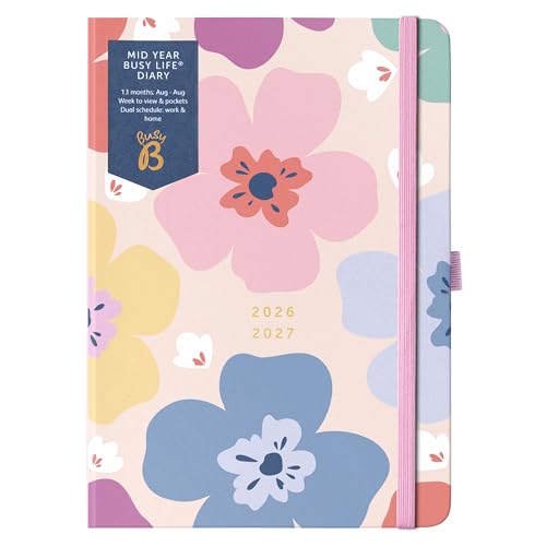 Busy B A5 Mid-Year Academic Diary Aug 2026-Aug 2027 - Floral Cover