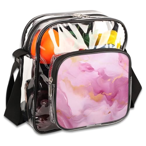 GzLeyigou Clear Crossbody Bag Stadium Approved Pink Transparent Bag for Festivals, Sports Events, Concerts,Beach Bag for Women Men Dynamic Fluid Design Clear Purse with Front Pocket Messenger Bag