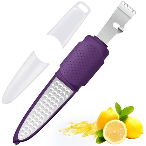 Image of Rainspire Lemon Zester Tool with Channel Knife, Stainless Steel Citrus Zester Tool, Lemon Peeler, Zesters for Kitchen, Ultra Sharp 2-in-1 Tool Easily Creates Citrus Zest, Purple