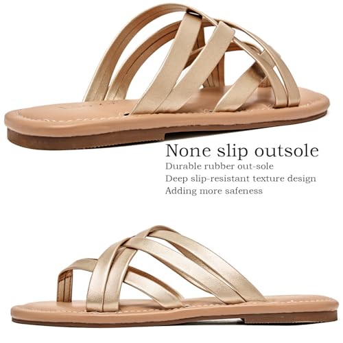 Image of Luoika Women's Wide Width Flat Sandals, Flip Flop Slides Sandal Casual Strapy Sandal Slip on Summer Beach Shoes for Women.