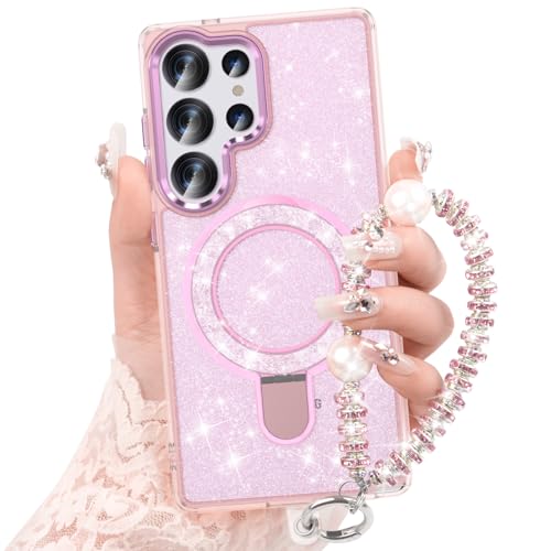 Coque Samsung S23 Ultra paillettes rose : visionnez vos séries en mains libres