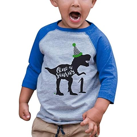 7 ate 9 Apparel Kid's One 1st 1 First Dinosaur Dino Birthday Blue Raglan Tee 18 Months Cover