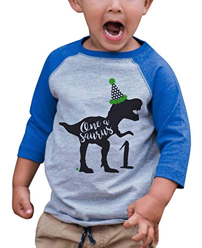 7 ate 9 Apparel Kid's One 1st 1 First Dinosaur Dino Birthday Blue Raglan Tee 12 Months