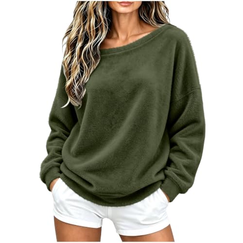 Off the Shoulder Tops for Women Double Fuzzy Sweatshirt Fleece Pullover - image 1