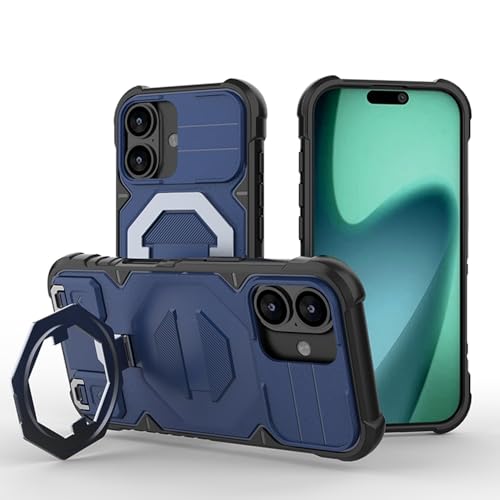 Coque iPhone 15 Plus bleu foncé antichoc avec anneau support rotatif intégré