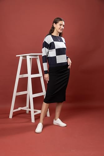Image of Wear lusso Women's Round Neck Colour Block Sweater | 100% Wool Pullover | Full Sleeve Soft & Stylish Winter Wear for Women & Girls