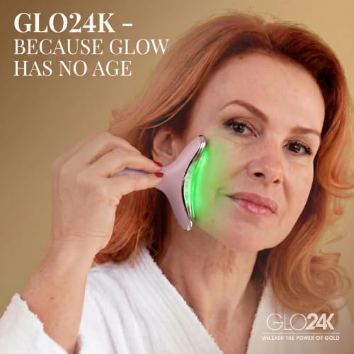Image of GLO24K LED Facial Massager for Face & Neck - Beauty Wand with LED Light, Vibration & Warm Massage - Cosmetic Skincare Tool