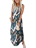 Prinbara Women's Maxi Dress Summer Casual Long Subdress Sleeveless Split Loose Trendy Beach Dresses Leaf Print Small