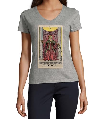 T-shirt Justice Tarot col en V coton gris vêtement mode femme