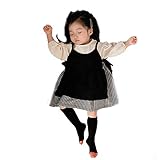 [SLINX] ベビー服 ワンピース 長袖 ２点セット 女の子 キッズ 子供 ふんわり ベビーロンパース チェック柄 オールインワン ベビー 姉妹服 日常 おでかけ プレゼント シンプル 春 夏 秋 可愛い (ワンピース/ブラック, 80)