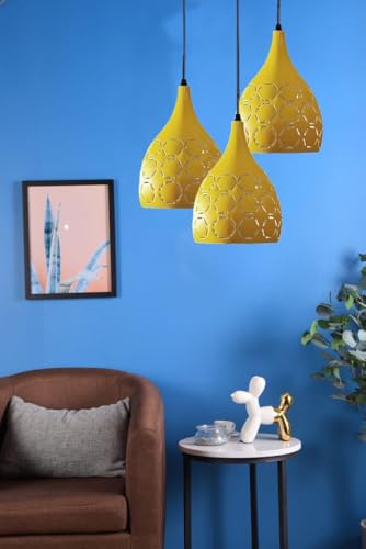 Image of GreyWings Yellow Aluminium 3-Light Cluster Hanging Pendant for Ceiling, Modern Hanging Light, (Bulb not Included) Cluster Set