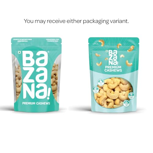 Image of Bazana Premium Whole Cashews, 500g | W320 Grade Kaju | Rich in Protein, Fiber & Healthy Fats | Healthy Nuts & Dry Fruits Snack for Daily Nutrition
