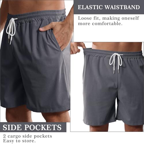 Image of Mens Corduroy Shorts Cotton Blend Lightweight Soft Summer Shorts Elastic Waist Beach Casual Short for Men with Pockets