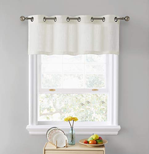 HLC.ME Abbey Faux Linen Textured Semi Sheer Privacy Light Filtering Transparent Thick Half Short Grommet Curtain Valance Topper for Small Windows, Bedroom & Bathroom (54 W x 18 L, Oatmeal Beige)