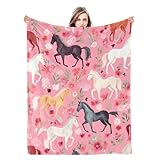 Naniopick Pink Pony Throw Blanket Gifts for Kids, 340GSM Horse Themed Gifts for Horse Lover,50'x60'Christmas Birthday Gifts for Girls, Pink Throw Decor for Home Bedroom Living Room Bed Couch