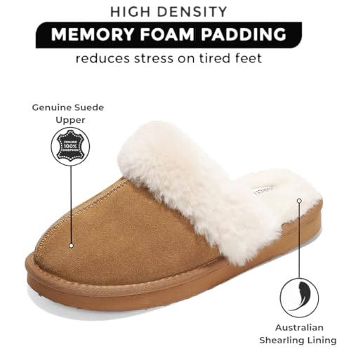 Henka Genuine Suede Non-Slip Cloud Shearling Slippers for Women