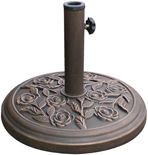 raxter Heavy Duty 9kg Parasol Umbrella Holder Base with Cast Iron Effect Floral Rose Design Secure and Robust For Awning Sunshade Airer Whirlygig Poles up to 50mm