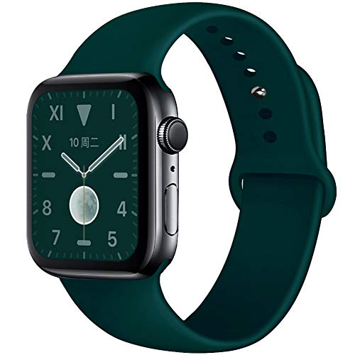 EXCHAR Sport Band Compatible with Apple Watch Band 40mm 38mm 44mm 42mm, Soft Silicone Strap, Replacement Wristband for iWatch Band Series 5 4 3, Durable for Women, Men (Blackish Green, 44mm/42mm M/L)