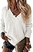 Wenrine Damen Pullover Winter Langarm V-Ausschnitt Strickpullover Sexy Lose Einfarbig(Weiß,S)