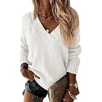 Wenrine Damen Pullover Winter Langarm V-Ausschnitt Strickpullover Sexy Lose Einfarbig