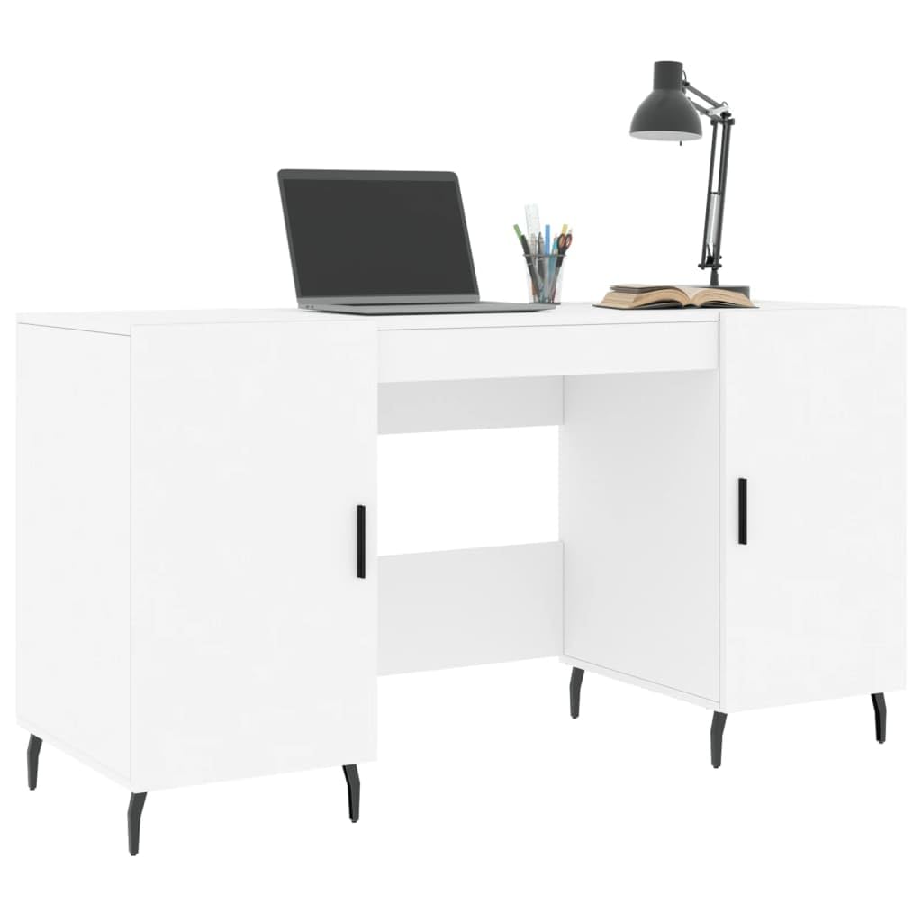 Scrivania bianca 140 x 50 x 75 cm, materiale in legno, con 4 ante, robusto computer e ufficio desk per casa, ufficio, camera da letto, design moderno