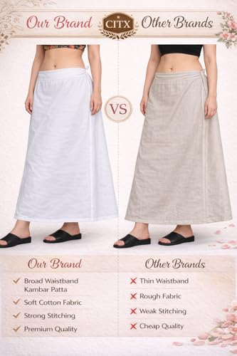 Image of CITIX Pure Cotton Petticoat for Woman Saree | Adujastable Drawstring Waist