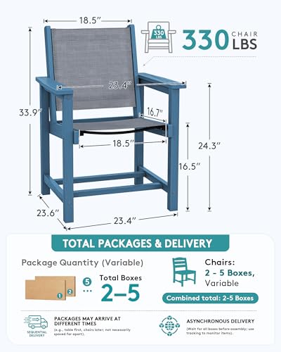 Image of SERWALL Outdoor Textilene Sling Dining Chairs Set of 2, Blue