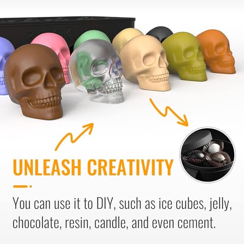 Ice Cube Trays,Silicone Ice Cube Mold Maker with Lid,Skull Head Style Mold,for Chilling Whiskey, Cocktail, Beverages, Pudding Chocolate - Image 3