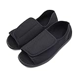 MEJORMEN Men's Diabetic Footwear Swollen Feet Slippers Adjustable Orthopedic Wide Shoes Open Toe for Diabetic & Edema Elderly Men (11.5 M US, Adjustable - Black)