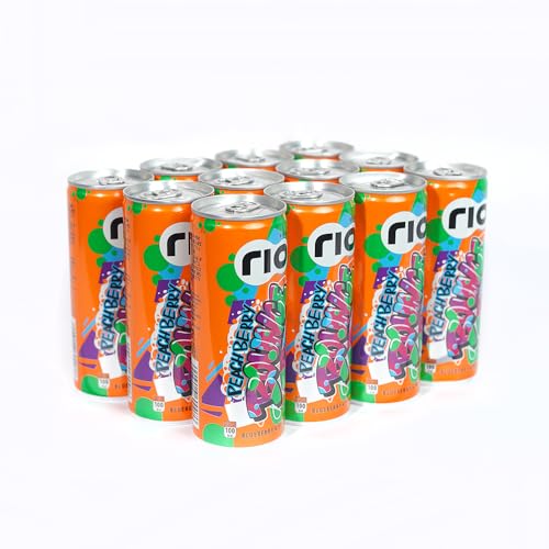 Image of Rio Blueberry & Peach Flavor Blueberry Bubbly Fruit Drink Can|Soft Drink|Exotic Fruit Juice + Fizz|Rich In Vitamin C And Honey|Pack Of 12|250 Ml