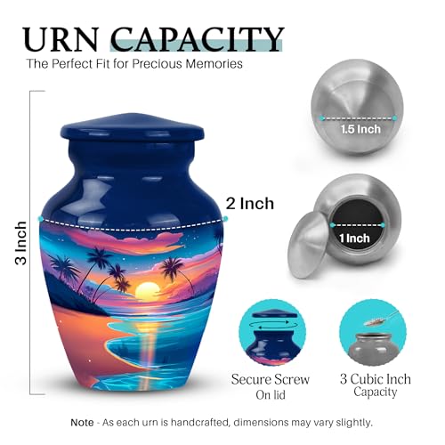 Image of Beach Urn - Cremation Urn for Mom & Dad - 3 Inch - Pack of 4 - Decorative Urns for Human Ash - Urns for Ashes for Men & Women - Memorial Keepsakes for Human