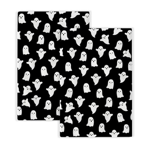 Halloween Dish Towels 16x24 inches Pack of 2 Black White Ghost Dish Kitchen Towels Autumn Halloween Decoration Ghost Decorative Ghost Bathroom Hand Towel Decor for Farmhouse Home Decor