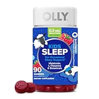 OLLY Kids Sleep Gummy, Occasional Sleep Support, 0.5mg Melatonin, L Theanine, Chamomile, and Lemon Balm Extracts, Childrens Chewable Supplement, Raspberry Flavor - 90 Count