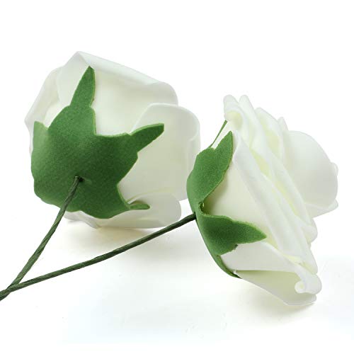 Homcomodar Artificial Flowers Cream Rose 30Pcs Real Looking Fake Roses with Stem for Wedding DIY Bouquets Centerpieces Arrangement Party Home Décor