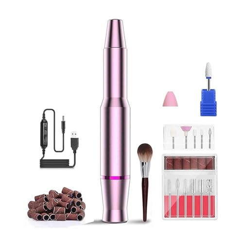 ZKLGS Torno para Uñas Taladro eléctrico for uñas, Juego de manicura Profesional con Brocas for uñas, removedor de Esmalte de Gel for limas de uñas, Herramientas for pedicura y uñas(Pink)