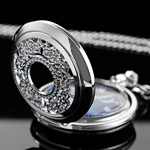 Image of Tiong Roman Numerals Scale Quartz Pocket Watches with Chain Christmas Graduation Birthday Gifts Fathers Day