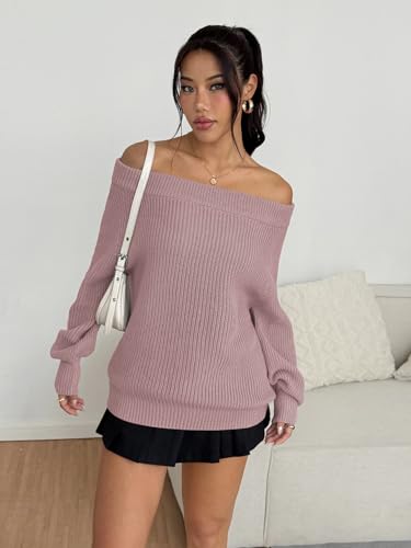 Image of ZAFUL Sweaters for Women Off Shoulder Knit Sweater with Long Sleeve Loose Pullover Jumper Tops
