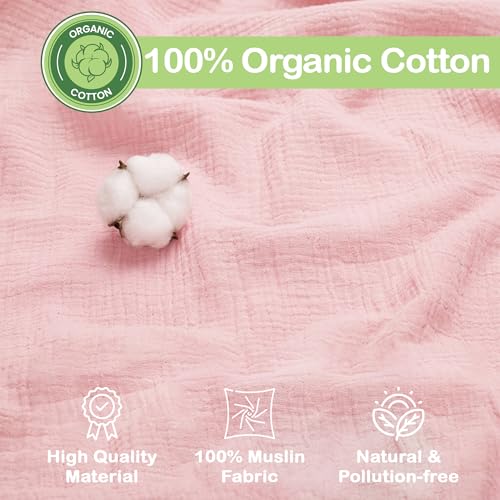 Image of Organic Muslin Baby Blanket 2-Pack Blush & Ivory Floral, 47 x 47 Inch, 100% Organic Cotton Oeko-TEX Certified Hypoallergenic Swaddle Blanket for Newborn Boy, Baby Boy Shower Gift